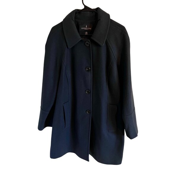 Vintage London Fog Navy Blue Mid Length Wool Blend Button Down Overcoat Peacoat - Picture 1 of 6
